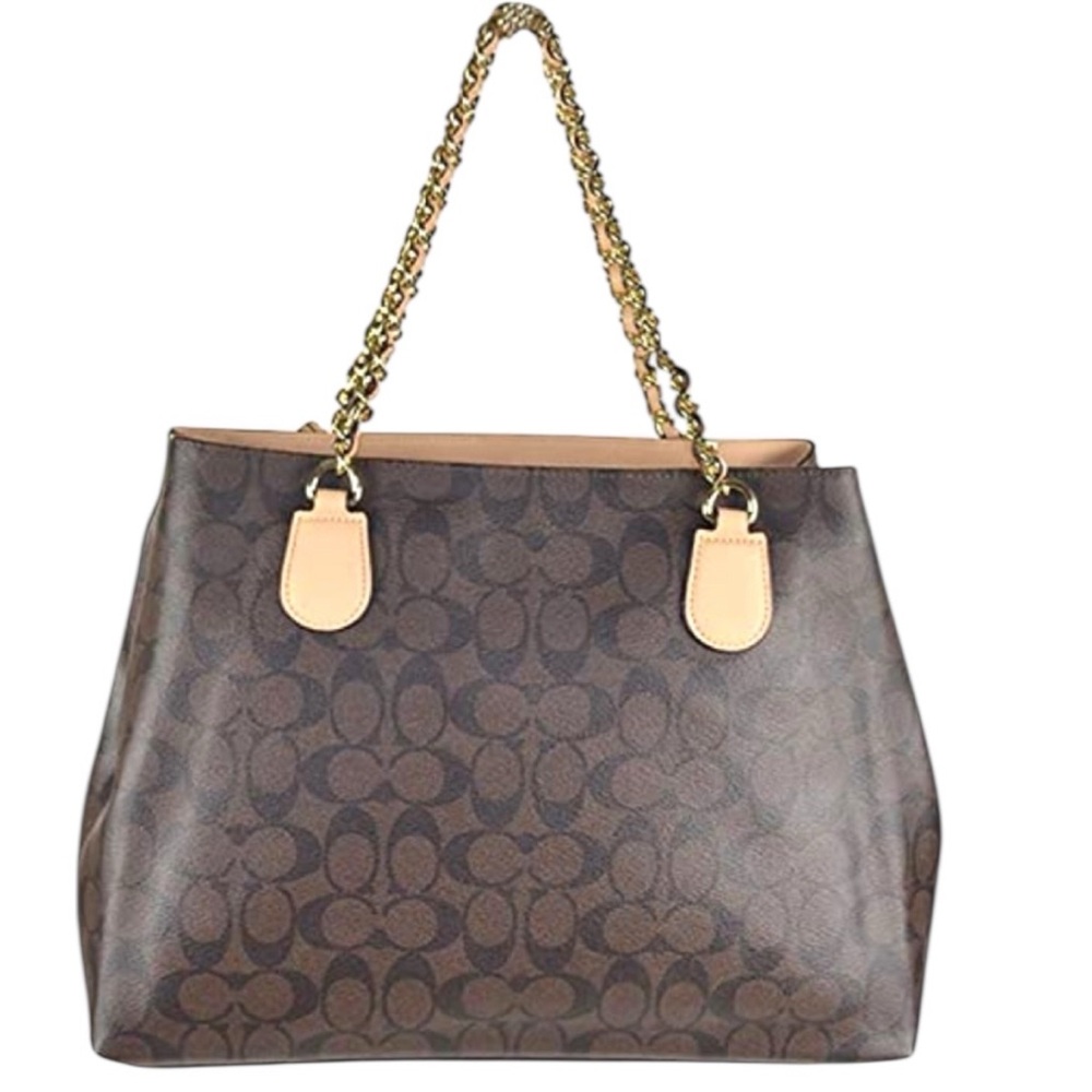 Coach Peyton Signature Chain Tote Brown Tan Canvas Gold Hardware - Picture 2 of 10